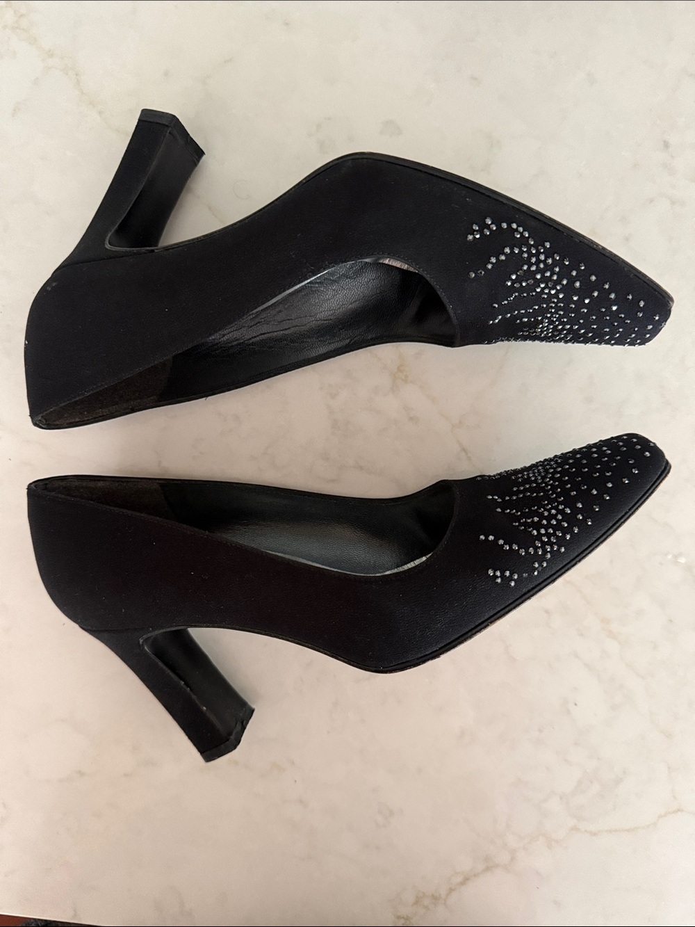 Stuart Weitzman Black Crystal-Studded Pointed Pumps - Picture 6 of 7